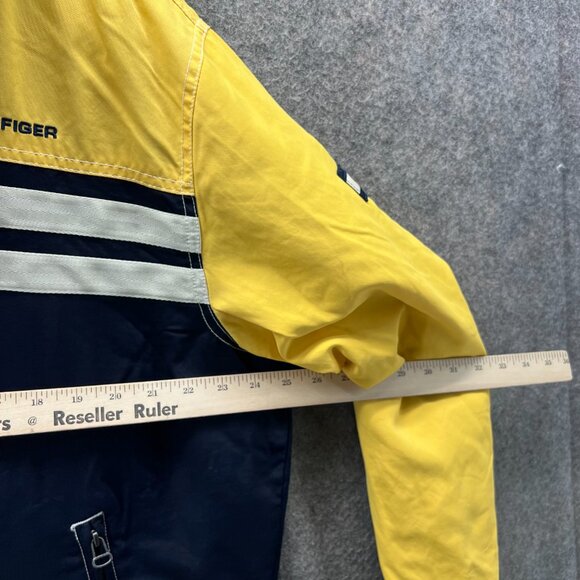 Vintage Tommy Hilfiger Jacket Men Large Yellow ColorBlock Windbreaker Hooded 80s - Picture 3 of 12